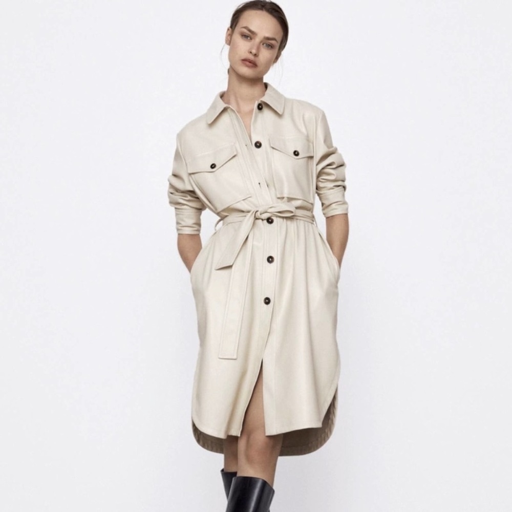 Zara Faux Leather Belted Dress Sz M